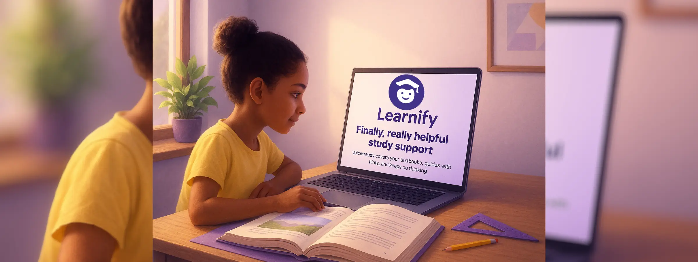 Learnify hero with language picker and CTA buttons
