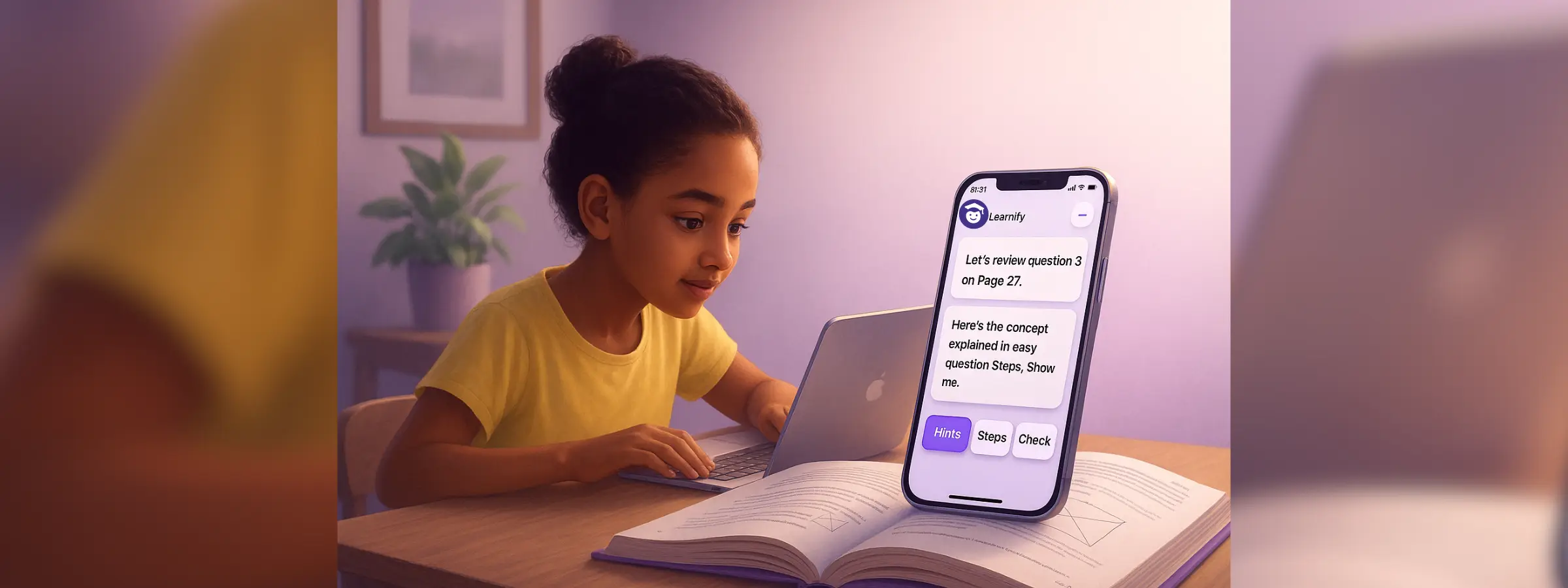 Learnify phone screens showing study cards and features